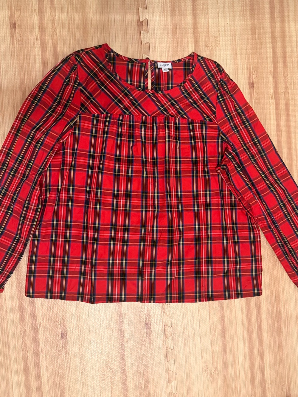 J. Crew Blouse XL Red Black Tartan Plaid Cotton Poplin Classic